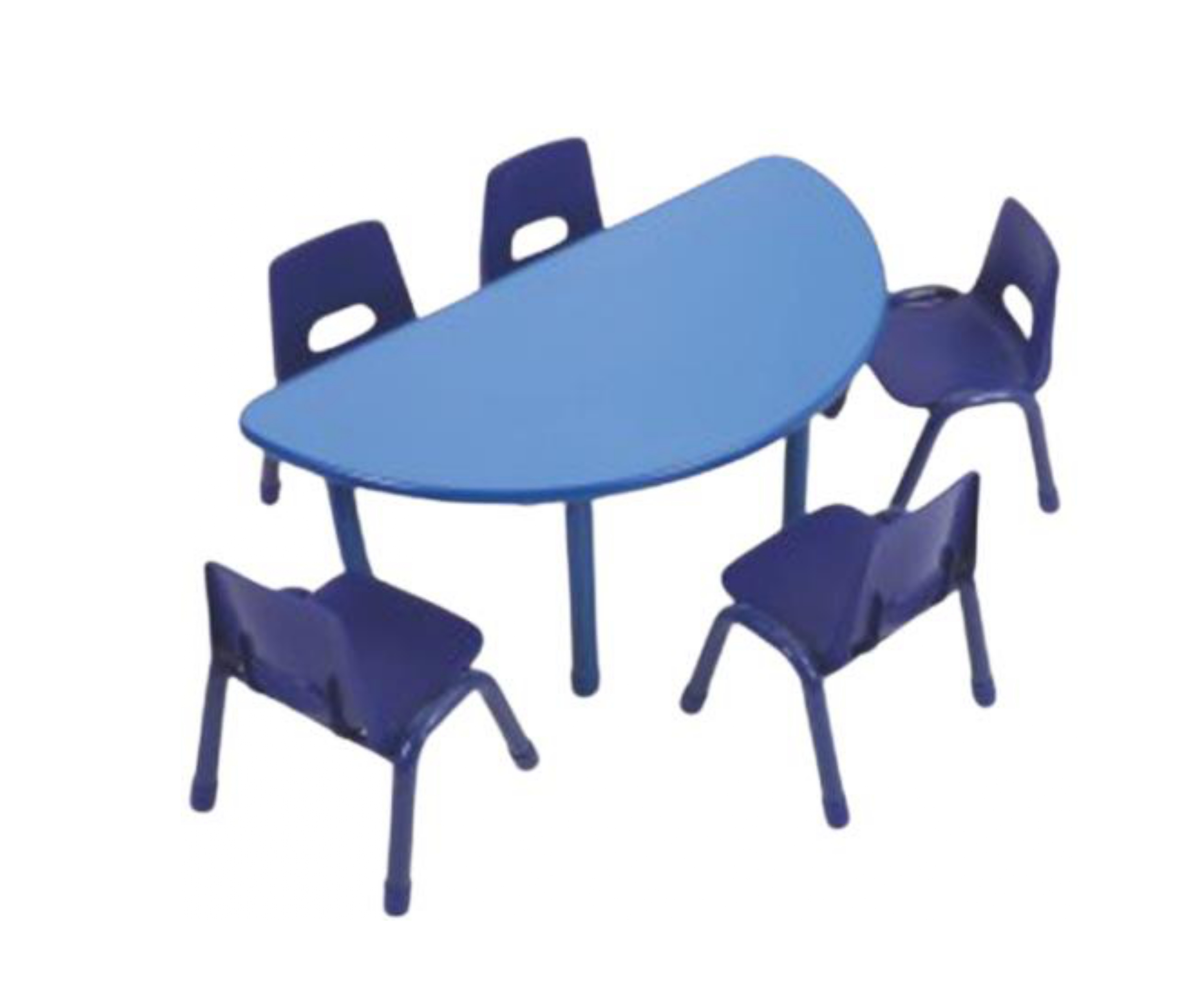 ชุดโต๊ะครึ่งวงกลม SET B พร้อมเก้าอี้ 5 ที่นั่ง ราคาต่อ1สี โต๊ะเก้าอี้นักเรียน,โต๊ะเด็ก,เก้าอี้เด็ก,อนุบาล-ประถม,โต๊ะกิจกรรม,โต๊ะพลาสติกขาเหล็ก,โต๊ะเขียนหนังสือเด็ก สั่งนำเข้า ขนาดโต๊ะ 60x120x48-56 ซม.