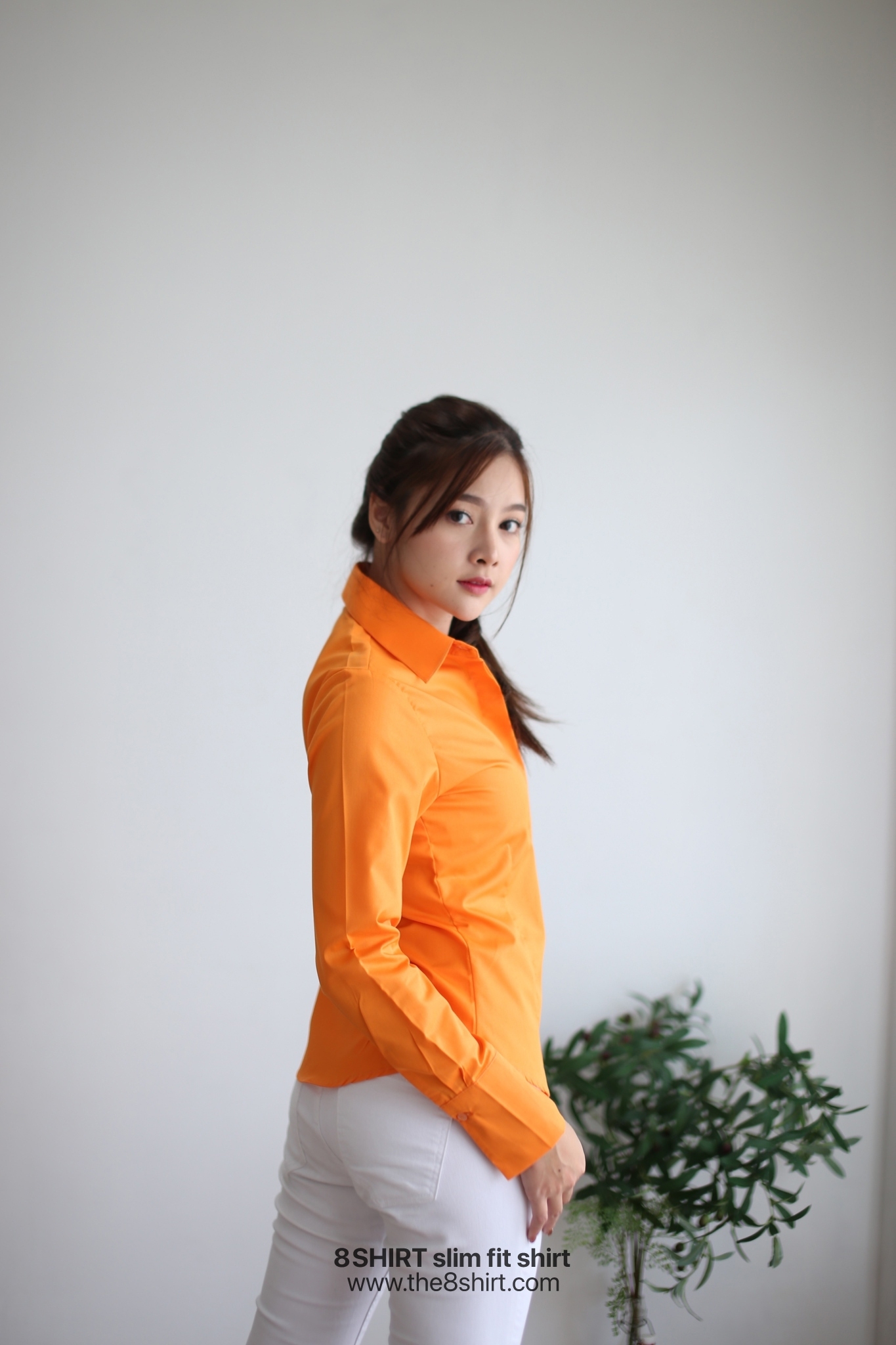 เสื้อเชิ้ตผู้หญิง สีส้มสด (Orange Summer) สลิมฟิต เข้ารูป แขนยาว เสื้อเชิ้ตทำงาน เสื้อยูนิฟอร์ม แบรนด์ 8SHIRT slim fit shirt พร้อมส่ง