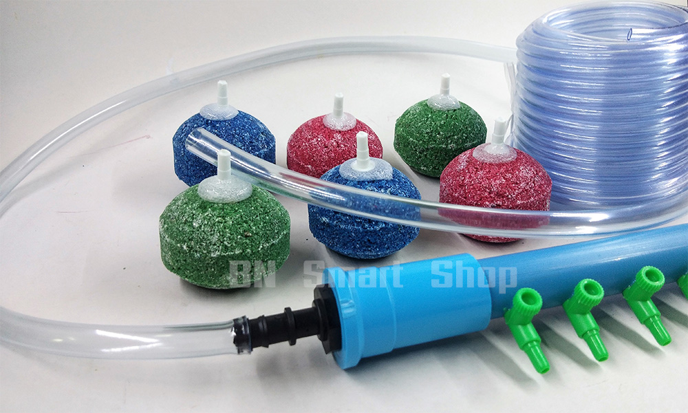 ชุด DIY ท่อแยกลมเข้า3หุนออก6ช่อง หัวทรายเบอร์2 จำนวน 6 หัว สายยาง 5 มม. 10 เมตร และสายยาง2.8หุน1เมตร