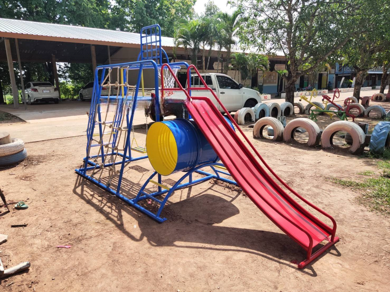 ชุดรวมเชือกถักเล็ก, เครื่องเล่นสนามกลางแจ้ง , เครื่องเล่นสนามแบบเหล็ก,ชิงช้า,สไลเดอร์ OutdoorPlayground, ขนาด 130x350x180 ซม.