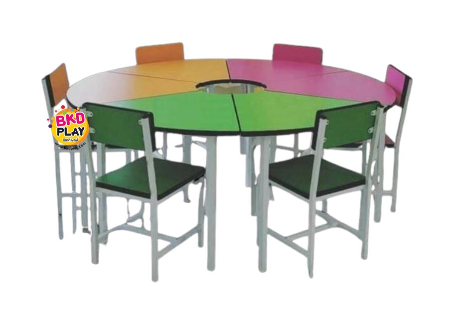 ชุดโต๊ะกลมแยกส่วน พร้อมเก้าอี้ 6 ตัว โต๊ะไม้ขาเหล็ก ,โต๊ะประถม โต๊ะกิจกรรม ,โต๊ะเขียนหนังสือเด็ก, โต๊ะกิจกรรมเด็ก-ผู้ใหญ่ ขนาด 150 ซม. สูง 60-75 ซม.