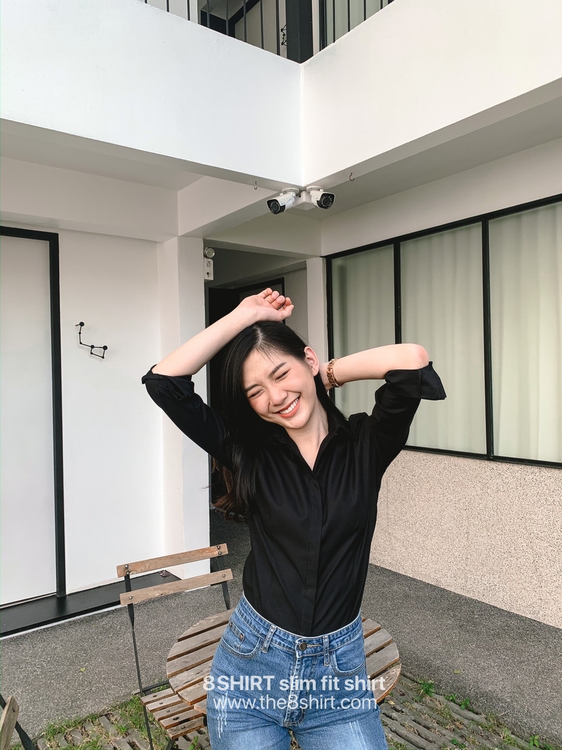 เสื้อเชิ้ตผู้หญิงสีดำ สลิมฟิต เข้ารูป แขนยาว เสื้อเชิ้ตทำงาน เสื้อยูนิฟอร์ม แบรนด์ 8SHIRT slim fit shirt พร้อมส่ง