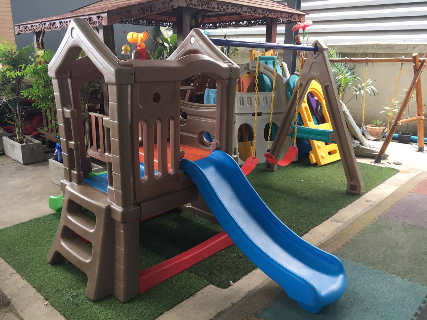 เครื่องเล่นสนาม,ของเล่นสนาม,ของเล่นเด็ก, บ้านสไลด์ชิงช้า 2 ที่นั่ง สินค้าพร้อมส่ง คิดค่าส่งตามจริง สินค้าราคาโรงงาน