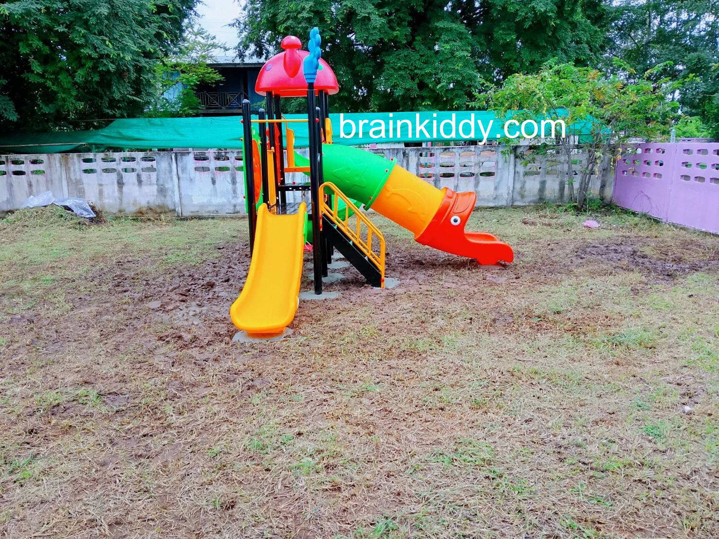 เครื่องเล่นสนามกลางแจ้ง ในร่ม, ชุดบ้านเห็ดแสนสนุก,ครุภัณฑ์สนามเด็กเล่น,งบ.สพฐ,โครงการโรงเรียนประชารัฐ, playground,สไลเดอร์,ของเล่นเสริมพัฒนาการ,เครื่องเล่นสนาม, สนามเด็กเล่น ขนาด 270x460x260 เซนติเมตร