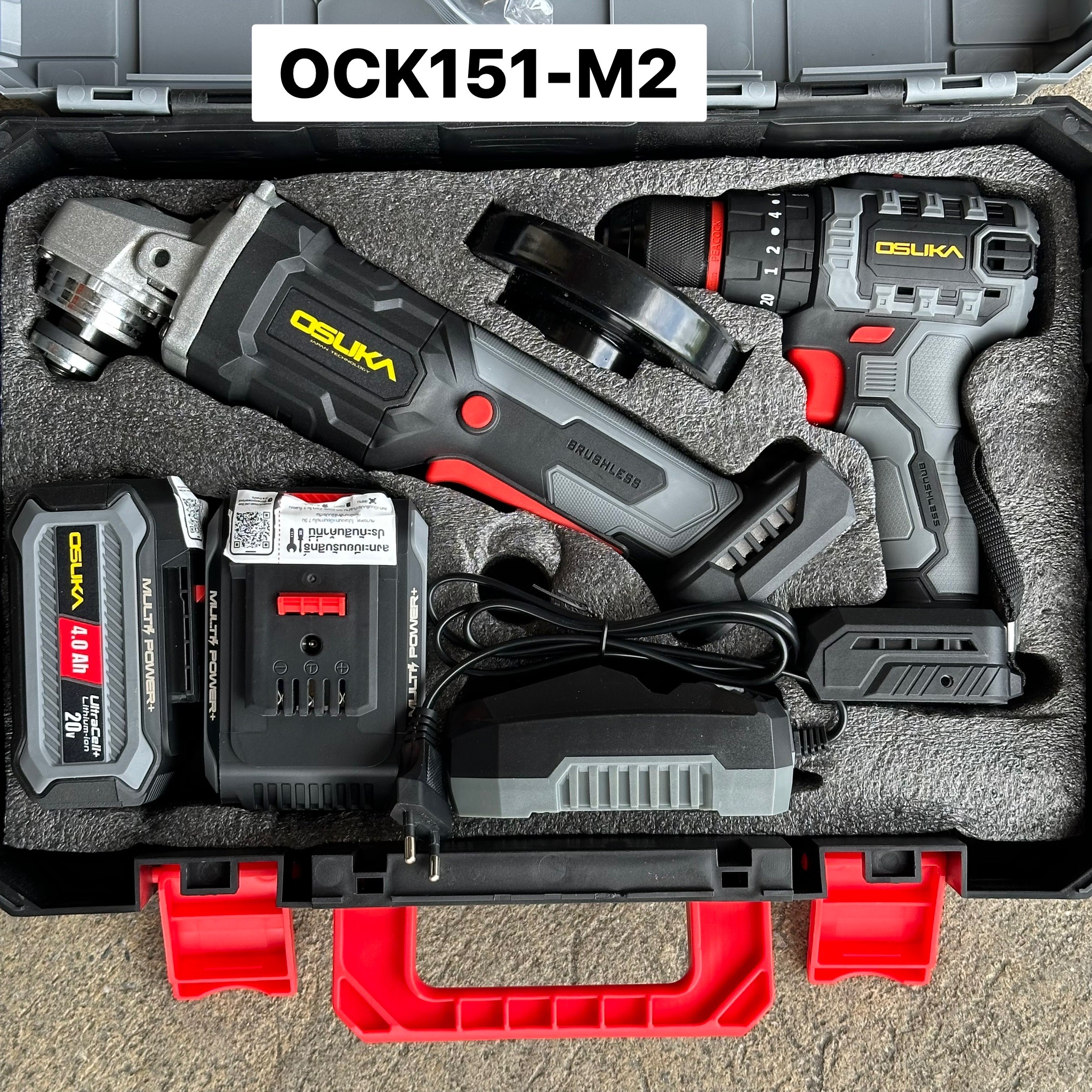 เครื่องเจียร์+สว่านกระแทกไร้สาย OSUKA (20V 4.0Ah 2 ก้อน)