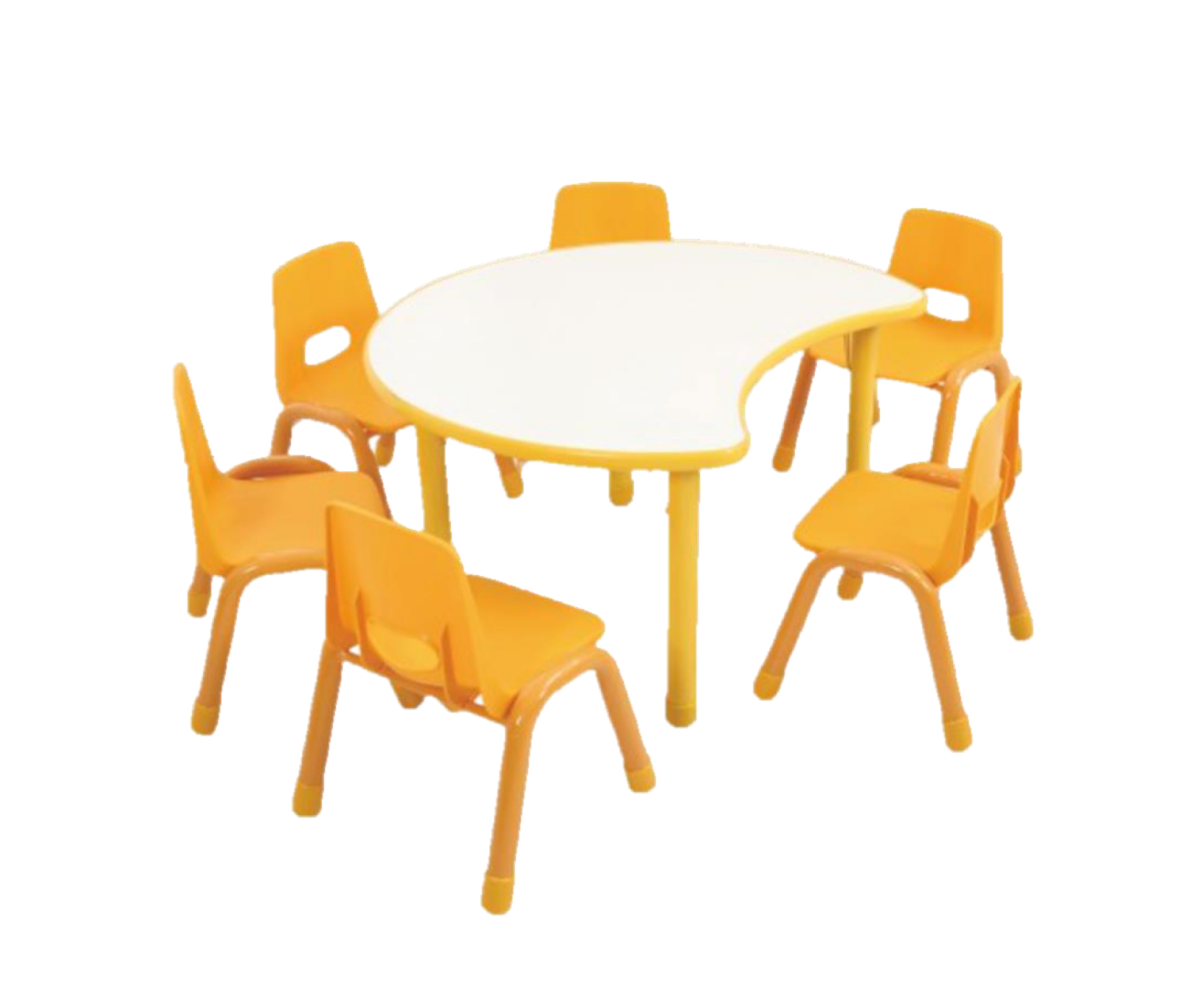 ชุดโต๊ะพระจันทร์ยิ้ม SET A พร้อมเก้าอี้ 6 ที่นั่ง โต๊ะเก้าอี้นักเรียน,โต๊ะเด็ก,เก้าอี้เด็ก,อนุบาล-ประถม,โต๊ะกิจกรรม,โต๊ะพลาสติกขาเหล็ก,โต๊ะเขียนหนังสือเด็ก สั่งนำเข้า ขนาดโต๊ะ เส้นผ่านศูนย์กลาง 100 ซม. ความสูง 48-56 ซม.