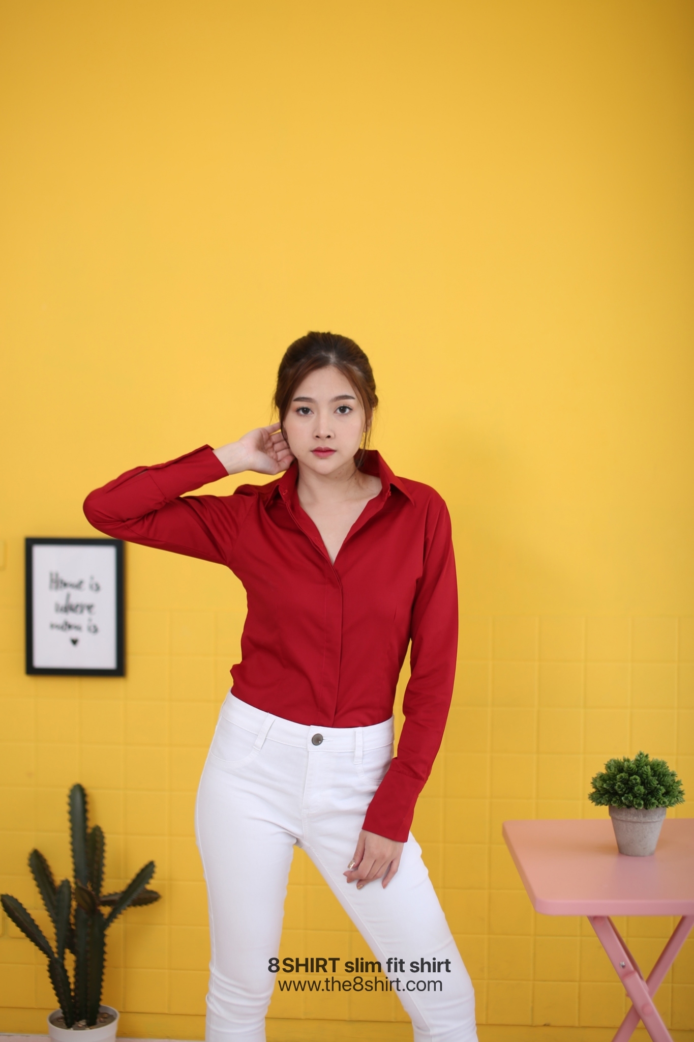เสื้อเชิ้ตผู้หญิง แดงเลือดนก (Maroon Red) สลิมฟิต เข้ารูป แขนยาว เสื้อเชิ้ตทำงาน เสื้อยูนิฟอร์ม แบรนด์ 8SHIRT slim fit shirt พร้อมส่ง