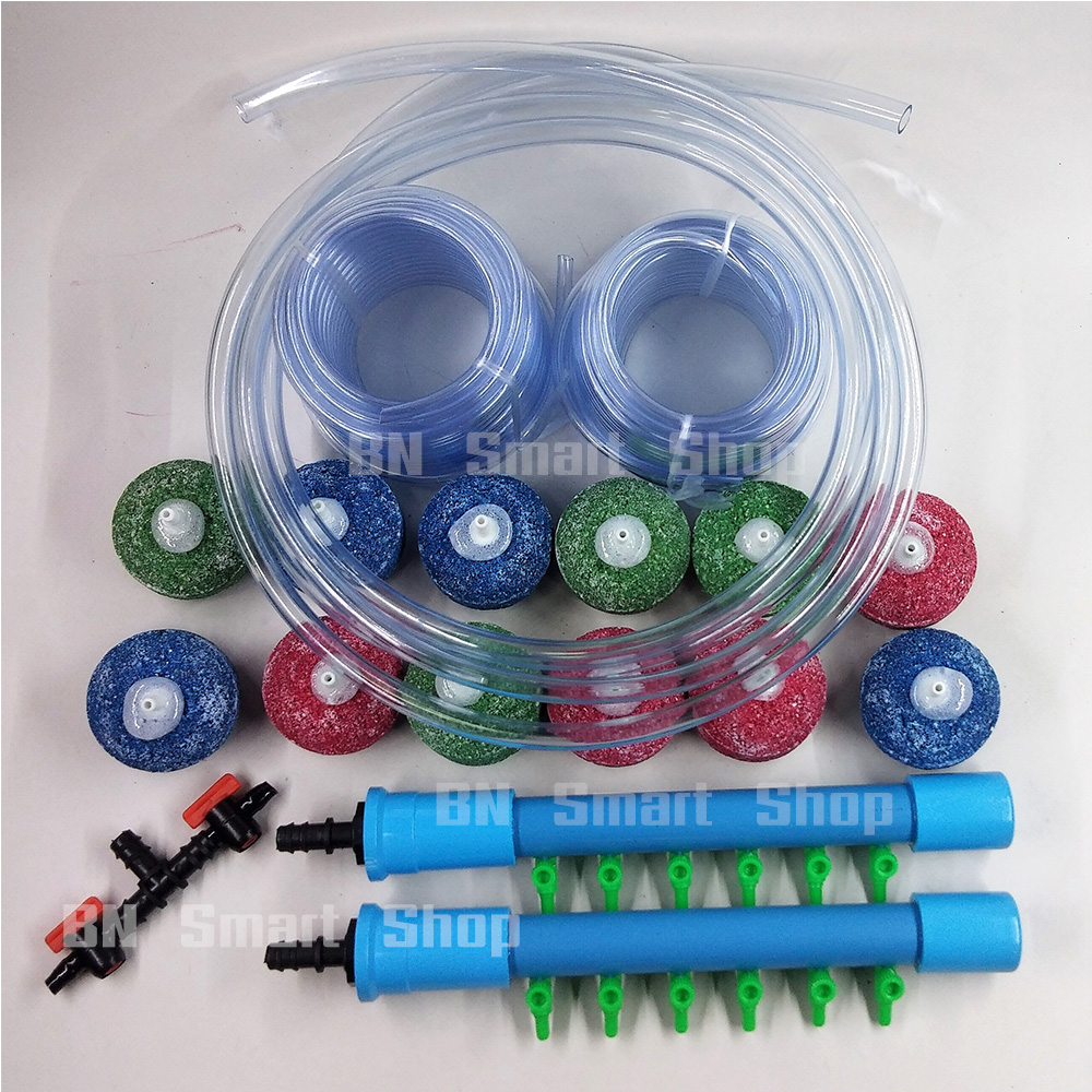 ชุด DIY ท่อแยกลมเข้า3หุนออก6ช่อง 2 อัน หัวทรายเบอร์2 จำนวน 12 หัว สายยาง 5 มม. 20 เมตร สายยาง2.8หุน3เมตร และแยกลม3ทาง