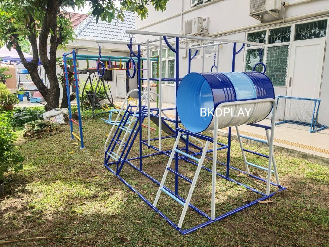 บาร์ปีนป่ายอุโมงค์ลอดกระดานลื่น, เครื่องเล่นสนามกลางแจ้ง , เครื่องเล่นสนามแบบเหล็ก,ชิงช้า,สไลเดอร์,โยกเยกเหล็ก, ม้าหมุน, OutdoorPlayground, ราคาโรงงาน ขนาด 120x150x170 ซม.
