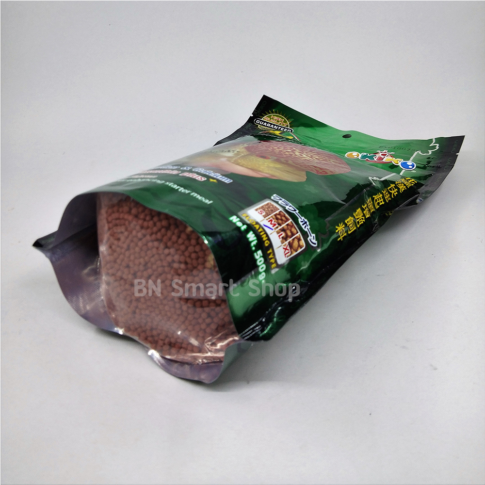 อาหารปลาหมอสี เร่งโหนก OKIKO Head Up huncher for flower horn 500 g. size M x 1 ถุง