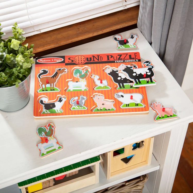 จิ๊กซอว์เด็ก มีเสียง มีหมุดจับ รุ่นฟาร์ม,Melissa & Doug Farm Animals Puzzle 8 Pcs , ของเล่นเสริมพัฒนาการ, ของเล่นเด็ก,สื่อการสอน,พร้อมส่ง