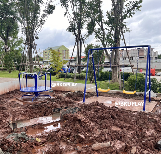 เครื่องเล่นสนามกลางแจ้ง เครื่องเล่นสนามเหล็ก ชุดชิงช้า 2 ที่นั่ง สินค้าผลิตในไทย มีมอก. สั่งทำสีตามต้องการได้ ขนาด 150x350x190ซม.