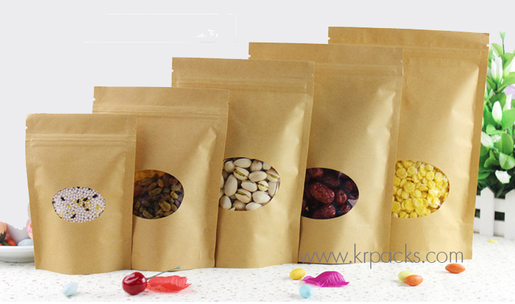 ถุงกระดาษคราฟท์น้ำตาล เจาะหน้าต่างวงรี