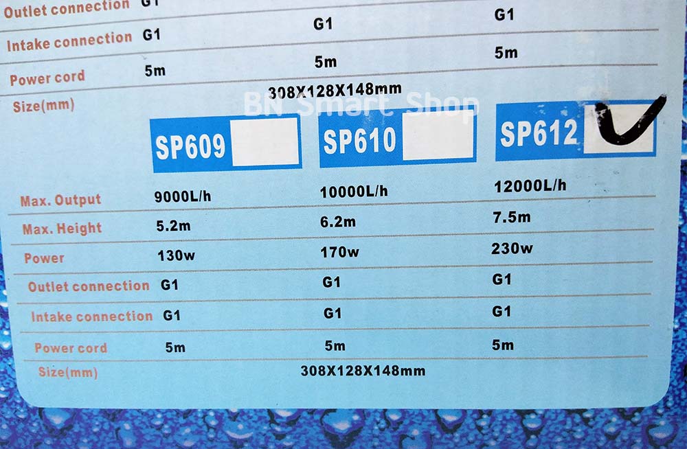 ปั๊มน้ำ ปั๊มน้ำพุ ปั๊มน้ำตก ปั๊มบ่อ SONIC รุ่น SP612 กำลัง 230 วัตต์ ปั้มขนาดใหญ่ ประหยัดไฟ ทนทาน