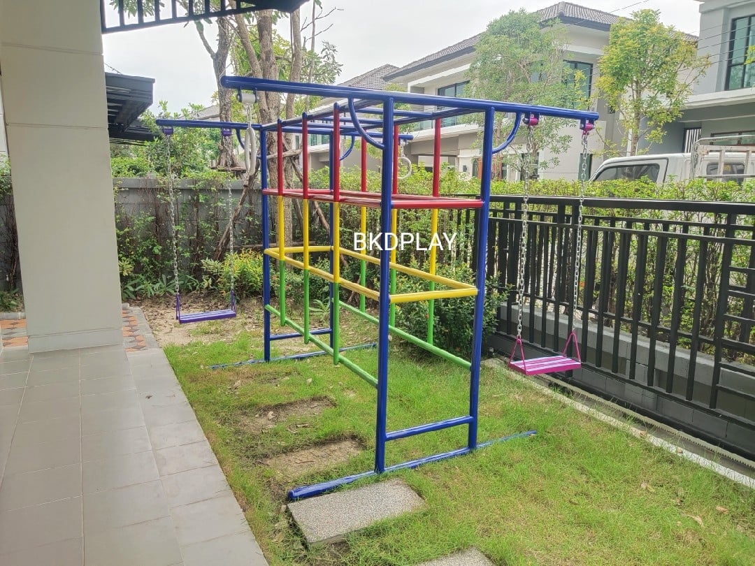 บาร์ไต่ 3 อย่าง, เครื่องเล่นสนามกลางแจ้ง , เครื่องเล่นสนามแบบเหล็ก,ชิงช้า,สไลเดอร์,โยกเยกเหล็ก, ม้าหมุน, OutdoorPlayground, ราคาโรงงาน ขนาด 130x200x150 ซม.