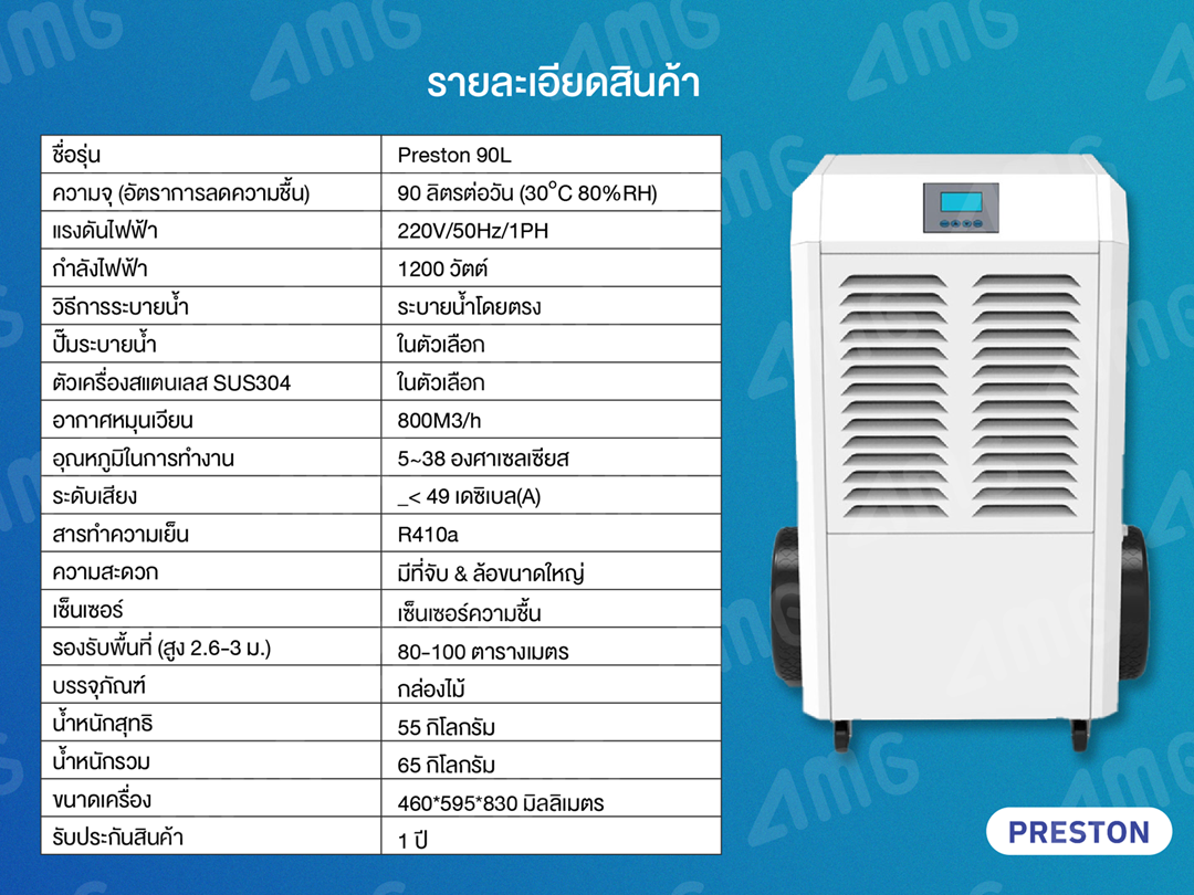 เครื่องลดความชื้นอุตสาหกรรม PRESTON รุ่น PRESTON 90L