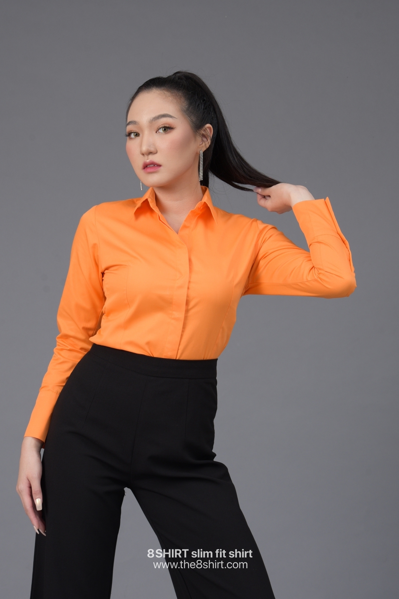 เสื้อเชิ้ตผู้หญิง สีส้มสด (Orange Summer) สลิมฟิต เข้ารูป แขนยาว เสื้อเชิ้ตทำงาน เสื้อยูนิฟอร์ม แบรนด์ 8SHIRT slim fit shirt พร้อมส่ง