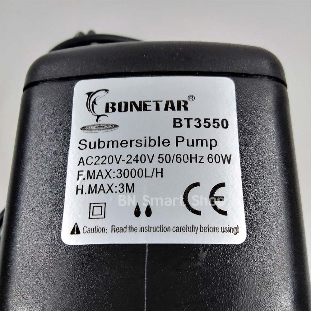 ปั้มน้ำ BONETAR รุ่น BT3550 กำลัง 60 วัตต์ 3000L/H ทำน้ำพุ ทำน้ำวน เพิ่มออกซิเจน