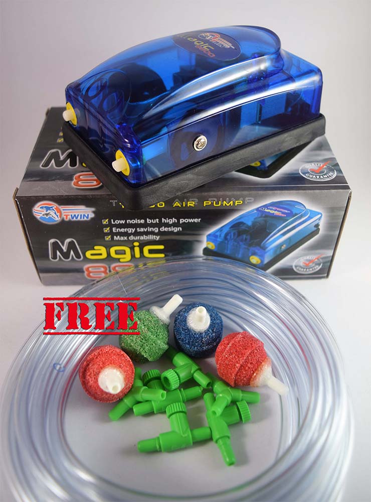 ปั้มลม ปั้มออกซิเจน 2 ทาง Magic 8800 แถมฟรีสามทาง วาวส์ลม หัวทราย สายยาง พร้อมใช้งาน