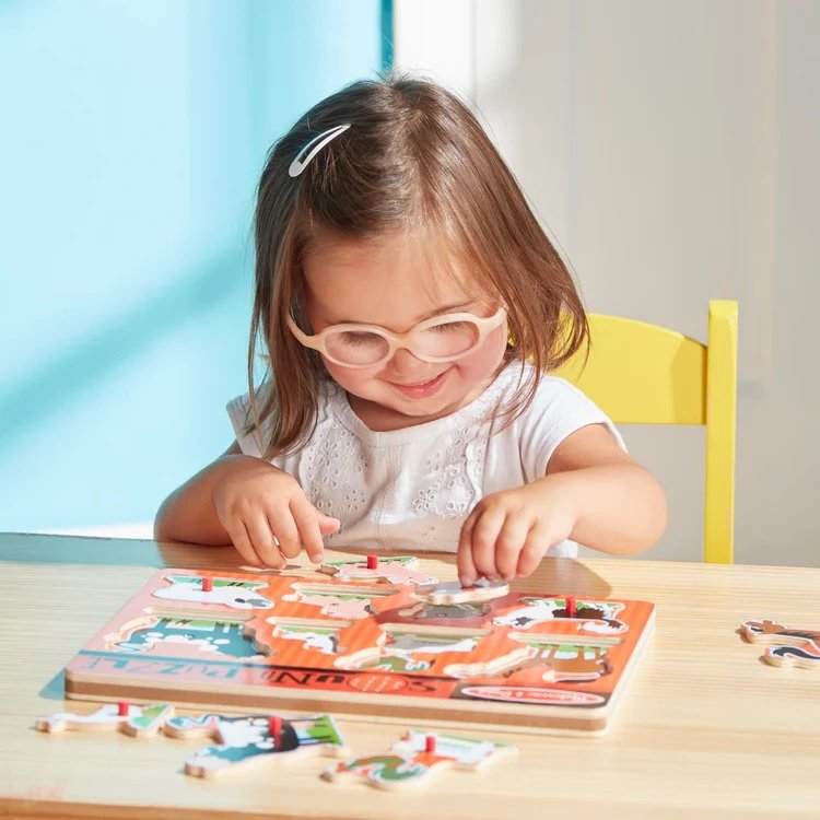 จิ๊กซอว์เด็ก มีเสียง มีหมุดจับ รุ่นฟาร์ม,Melissa & Doug Farm Animals Puzzle 8 Pcs , ของเล่นเสริมพัฒนาการ, ของเล่นเด็ก,สื่อการสอน,พร้อมส่ง