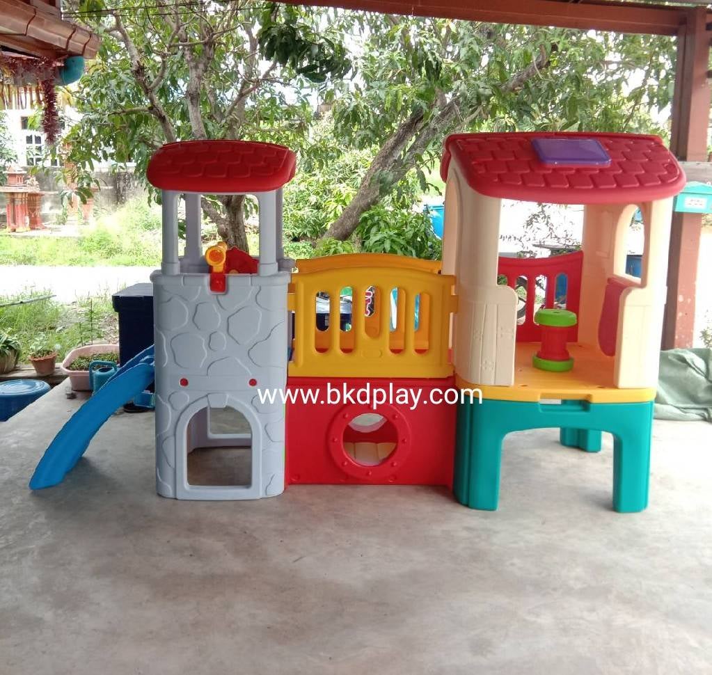 บ้านของเล่นคู่หลังคาแดง ,บ้านสไลเดอร์ ของเล่นเด็ก,พร้อมส่ง ราคาโรงงาน
