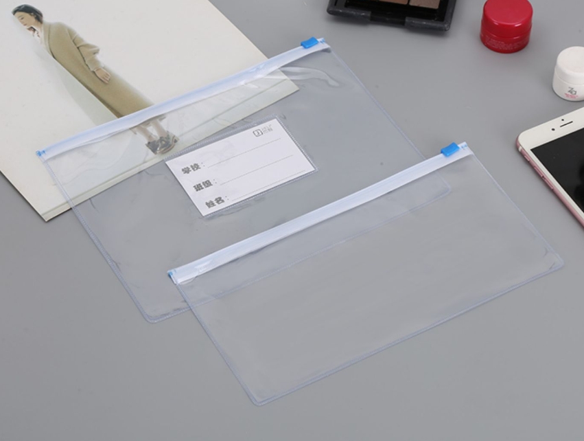 ถุงซิปรูด PVC ใส ซองเอกสารพลาสติกใส พิมพ์โลโก้ได้