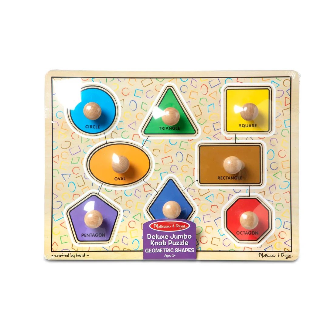 จิ๊กซอว์หมุดจับขนาดใหญ่ รูปทรง ,Jumbo Knob Shapes Deluxe Puzzle, Melissa&Doug,พัซเซิลไม้, ของเล่นเสริมพัฒนาการ, ของเล่นเด็ก,พร้อมส่ง