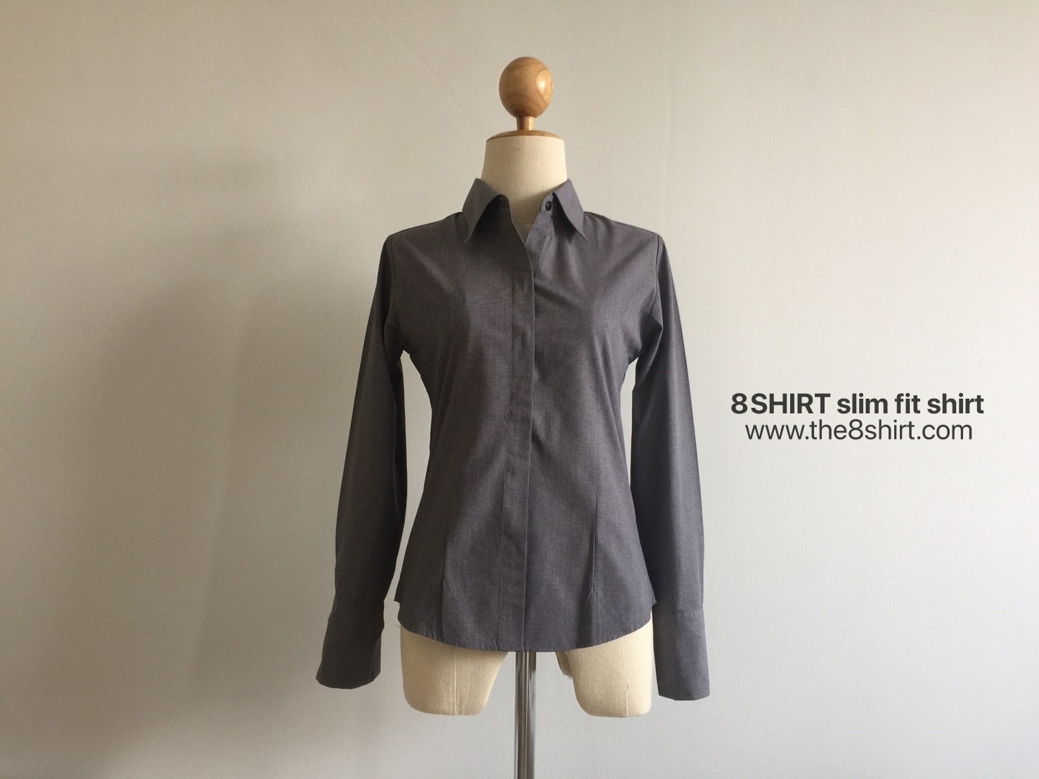 เสื้อเชิ้ตผู้หญิงสีเทาเข้ม สลิมฟิต เข้ารูป แขนยาว เสื้อเชิ้ตทำงาน เสื้อยูนิฟอร์ม แบรนด์ 8SHIRT slim fit shirt พร้อมส่ง