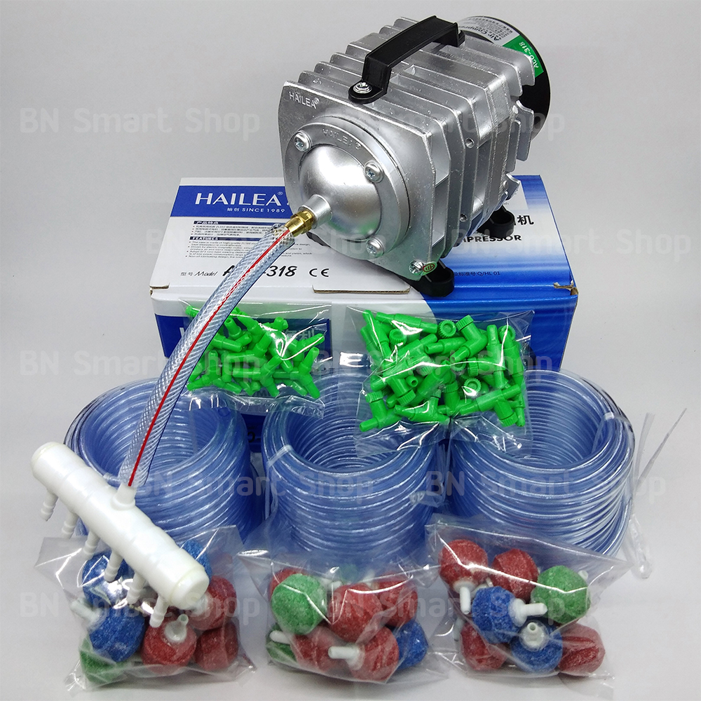 ปั้มลม ปั้มออกซิเจน 45 วัตต์ HAILEA รุ่น ACO-318 แถมฟรีสามทาง15 วาวส์ลม30 หัวทราย30 สายยาง30ม.