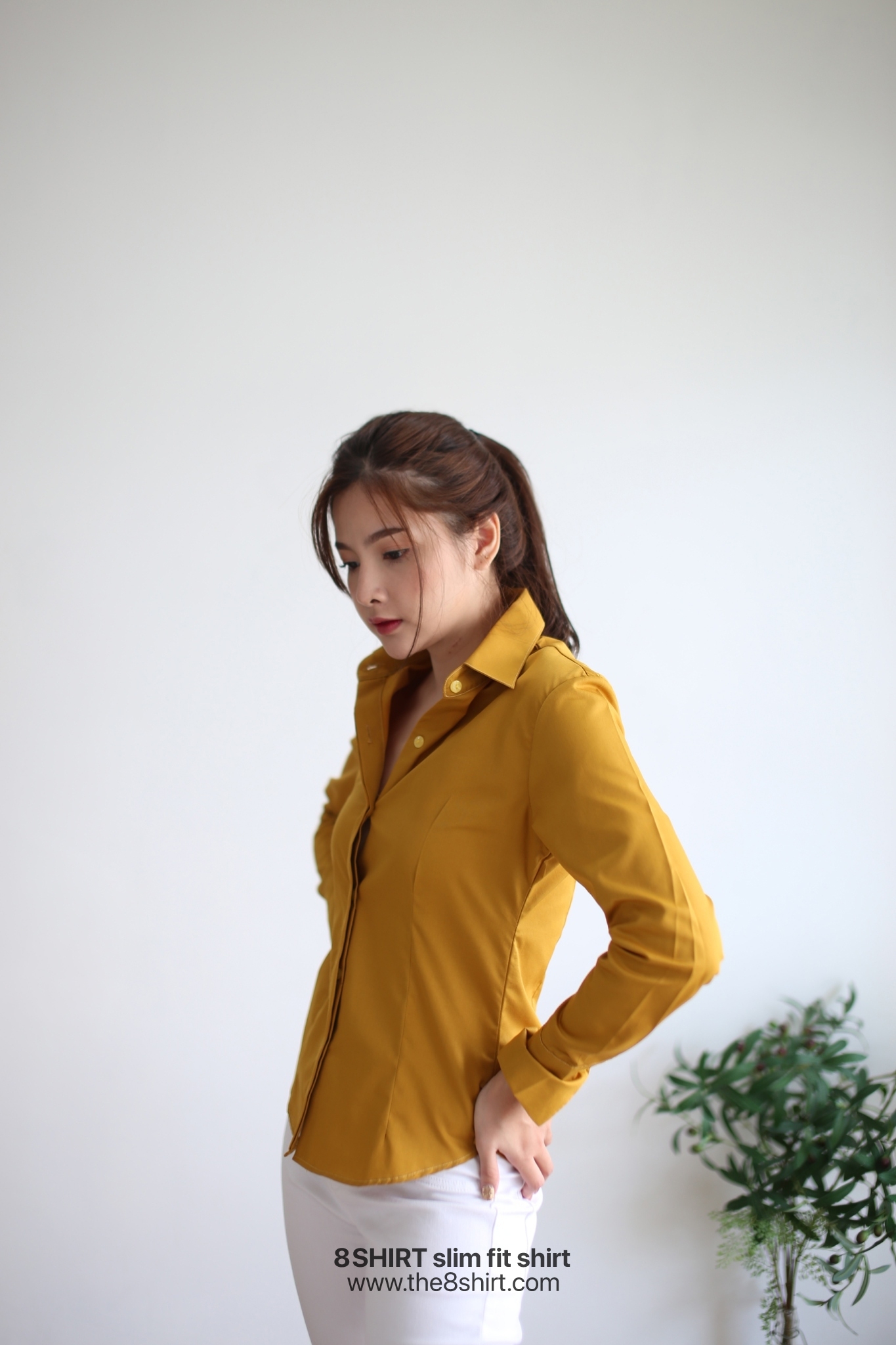 เสื้อเชิ้ตผู้หญิง สีเหลืองมัสตาร์ด (Mustard yellow) สลิมฟิต เข้ารูป แขนยาว เสื้อเชิ้ตทำงาน เสื้อยูนิฟอร์ม แบรนด์ 8SHIRT slim fit shirt พร้อมส่ง