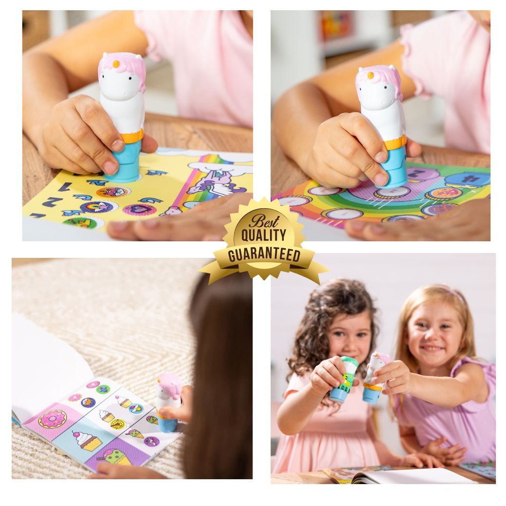 ชุดตัวปั้มสติ๊กเกอร์รูปม้ายูนิคอร์น พร้อมสมุดกิจกรรม ของเล่นเสริมพัฒนาการเด็ก เสริมทักษะการเรียนรู้ สื่อการสอนอนุบาล พร้อมส่ง