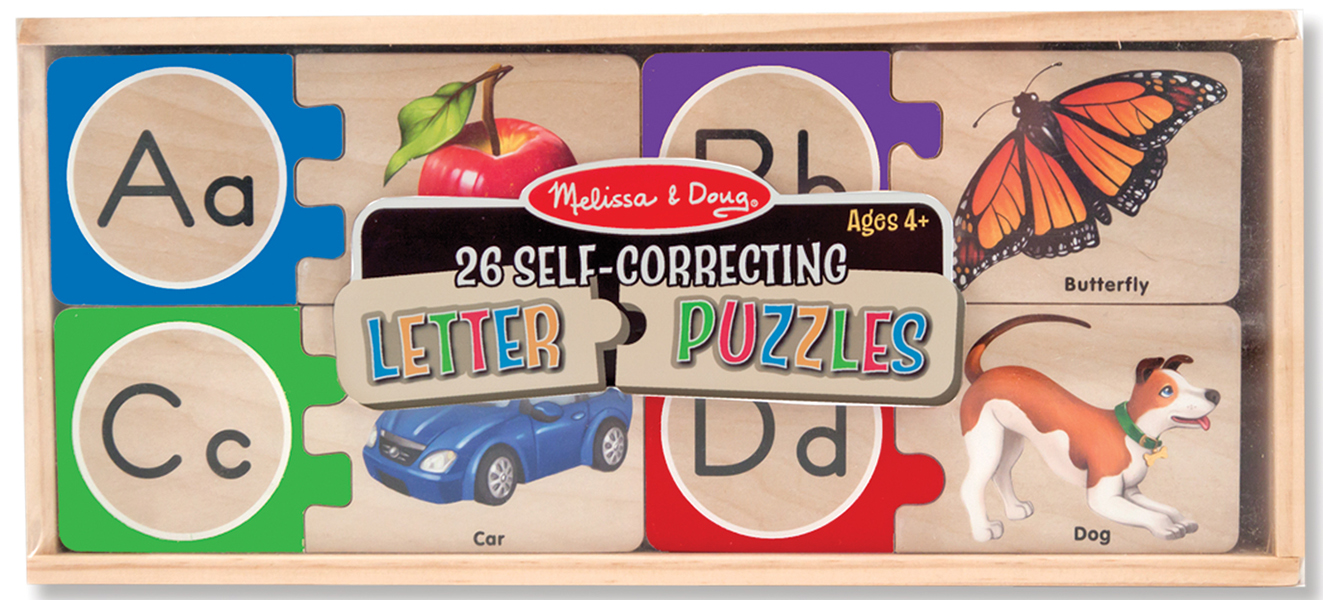 พัซเซิลจับคู่ตัวอักษร เรียนรู้ตัวอักษร A-Z และอักษรเล็ก พร้อมคำศัพท์ โดยสอนด้วยรูปภาพ a-z Self-Correcting Alphabet Puzzle Melissa&Doug, ของเล่นเสริมพัฒนาการ, ของเล่น