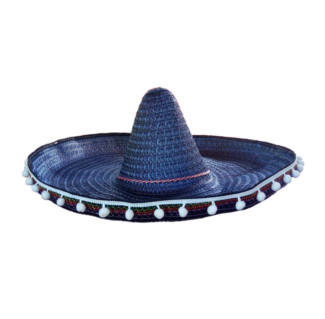 หมวกเม็กซิกัน หรือ หมวก sombrero แบบมีตุ้งติ้ง สีน้ำเงิน