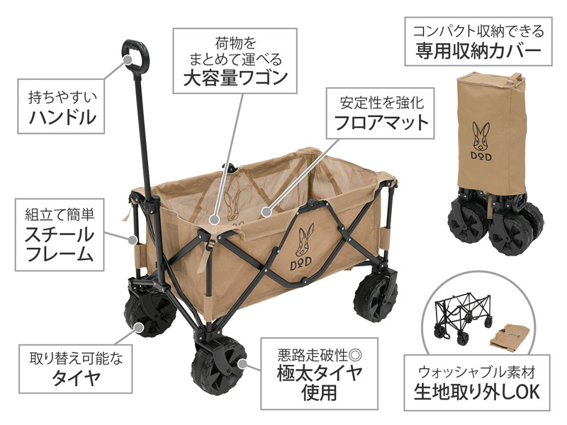 DoD Folding Carry Wagon Washable Fat Tire Tan C2-835-TN