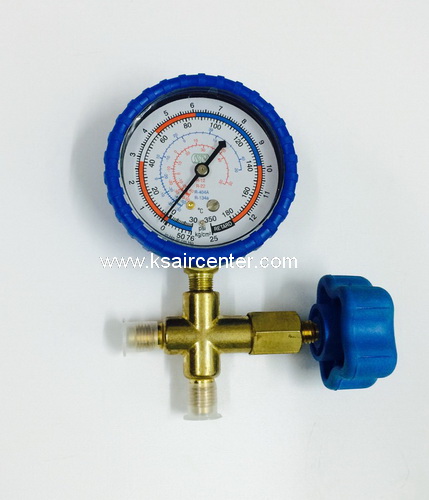 (ยกเลิก-แทนด้วย 001136) วาล์วน้ำยาเดี่ยว พร้อมหัวเกจ SP (สีน้ำเงิน)