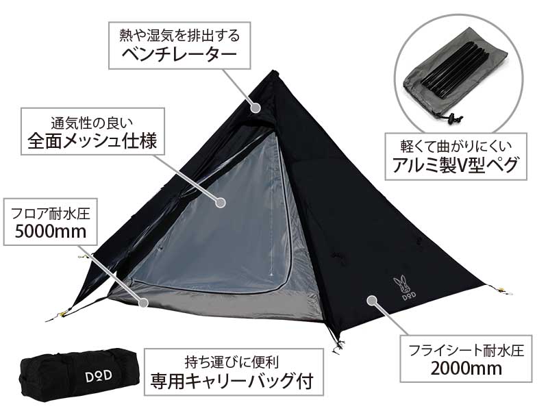 DoD One Pole Tent 5PP Black T5-47-BK