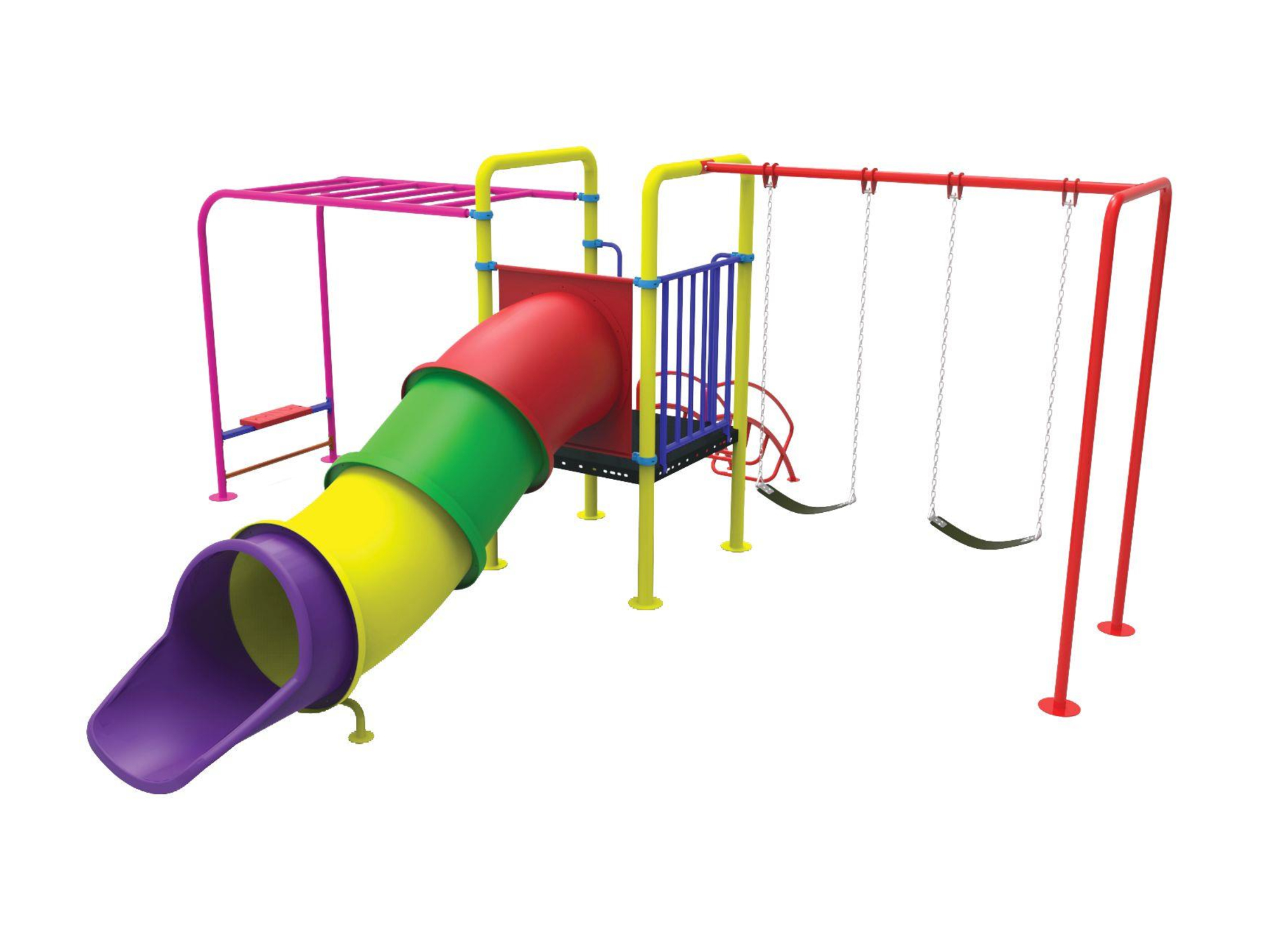 ชุดplayground1 ชุดหอสไลด์ อุโมงค์ +บาร์โหน+ชิงช้า 2 ที่นั่ง,เครื่องเล่นสนามกลางแจ้ง,เครื่องเล่นสนามแบบเหล็ก,สไลเดอร์,ท่อลอด,ครุภัณฑ์สนามเด็กเล่น,งบสพฐ,สินค้าผลิตในไทย ขนาด 580 x 610 x 250 ซม.