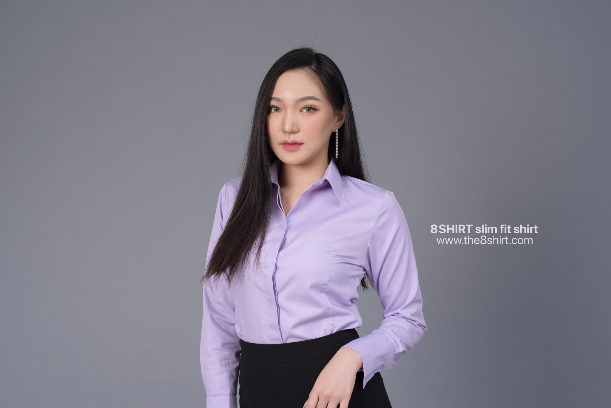 เสื้อเชิ้ตผู้หญิง สีม่วงลาเวนเดอร์ (Lavender) สลิมฟิต เข้ารูป แขนยาว เสื้อเชิ้ตทำงาน เสื้อยูนิฟอร์ม แบรนด์ 8SHIRT slim fit shirt พร้อมส่ง