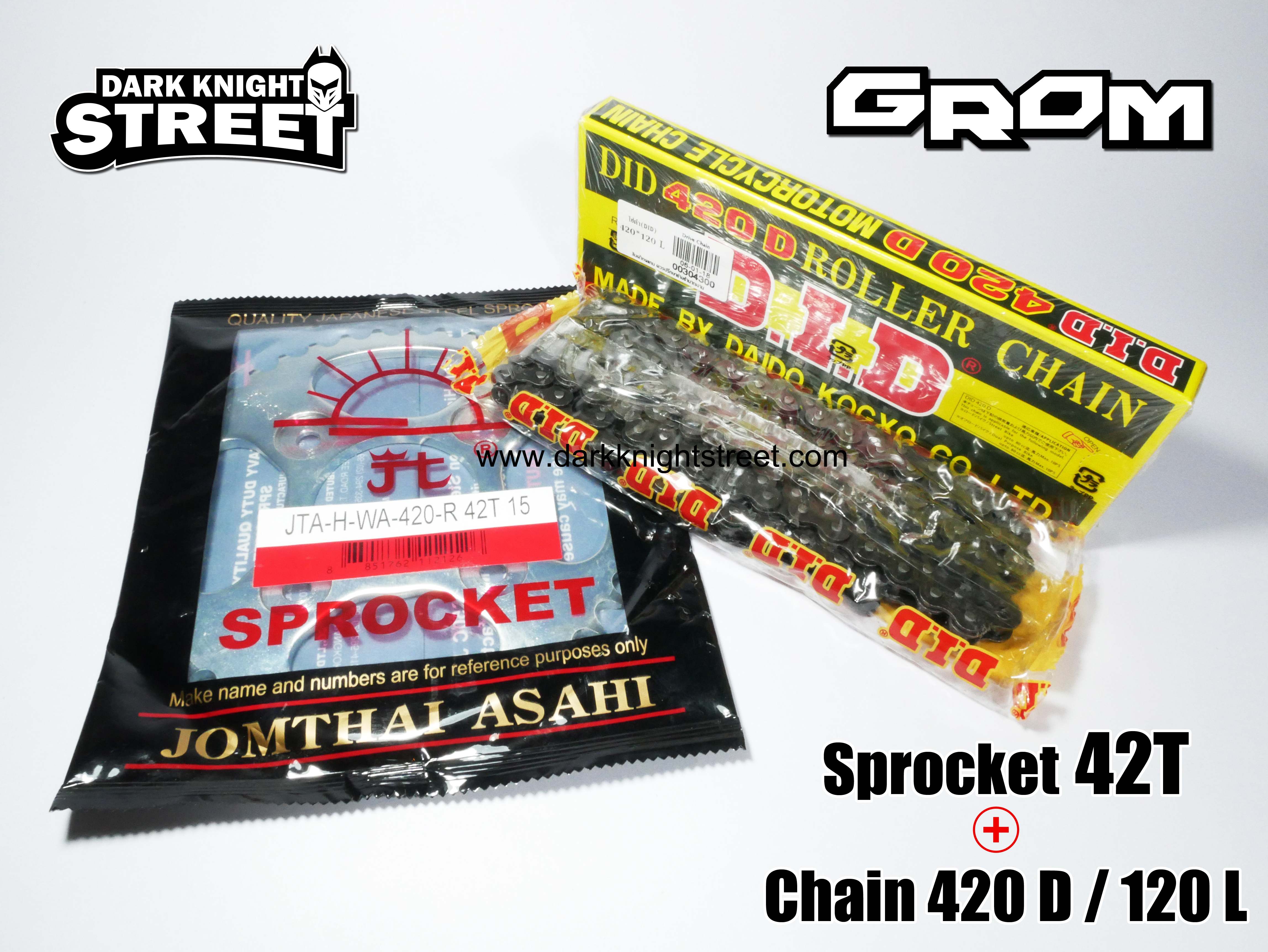 GROM Rear big sprocket 42T + DID Chain 420/120L for STUNT