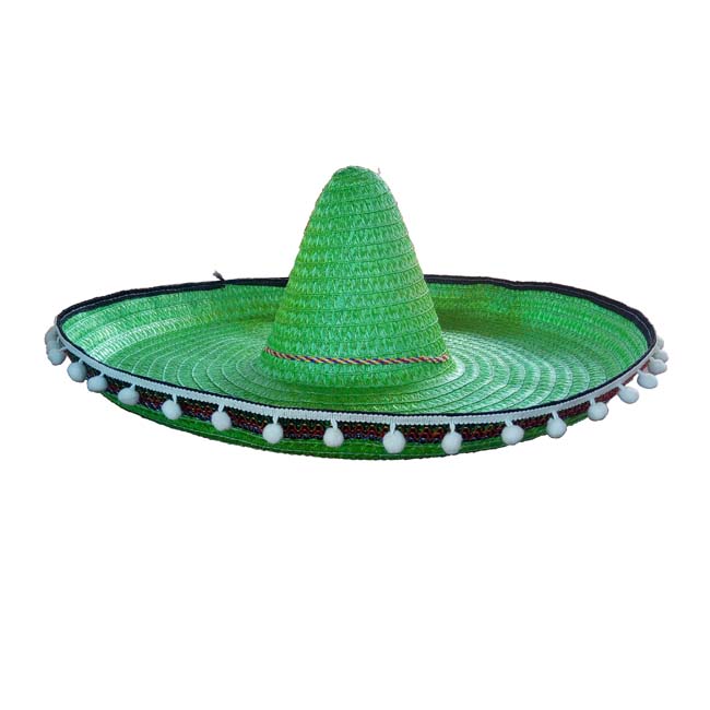 หมวกเม็กซิกัน หรือ หมวก sombrero แบบมีตุ้งติ้ง สีเขียวอ่อน