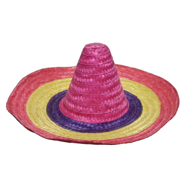 หมวกเม็กซิกัน หรือ หมวก sombrero แบบสีรุ้ง ทำจากเยื่อไม้ สีแดง เปลือกไม้และม่วง 