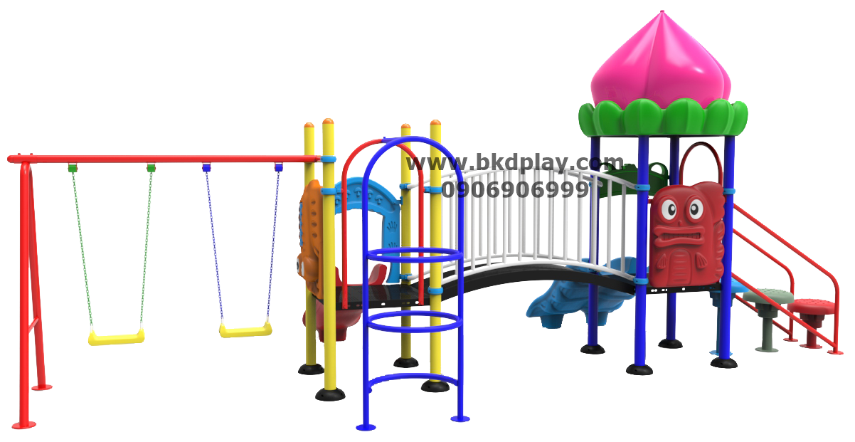 ชุดหอดอกบัว +ปีนป่าย + ชิงช้า 2 ที่นั่งเครื่องเล่นสนาม กลางแจ้ง เหล็ก, สไลเดอร์ ของเล่น สั่งทำ 10-20 วัน ขนาด315x700x250 ซม.