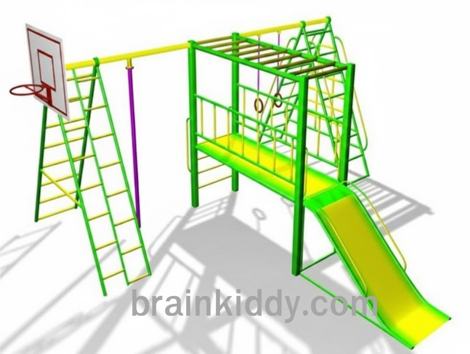 อุปกรณ์ปีนป่าย+สไลเดอร์+แป้นบาสเครื่องเล่นสนาม กลางแจ้ง เหล็ก ,บาร์โหน ตั้งพื้น ,ปีนป่าย,ของเล่น สั่งทำ10-20 วัน ขนาด 400x520x220 ซม.