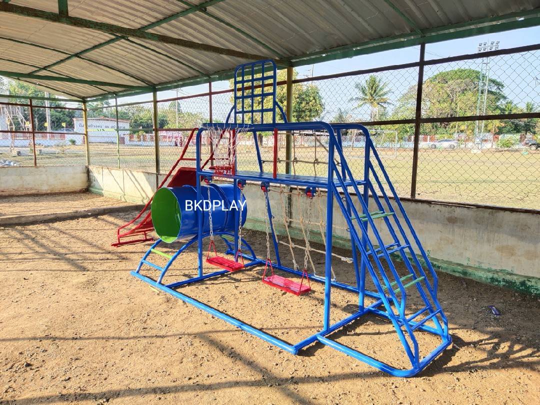 ชุดรวมเชือกถักเล็ก, เครื่องเล่นสนามกลางแจ้ง , เครื่องเล่นสนามแบบเหล็ก,ชิงช้า,สไลเดอร์ OutdoorPlayground, ขนาด 130x350x180 ซม.