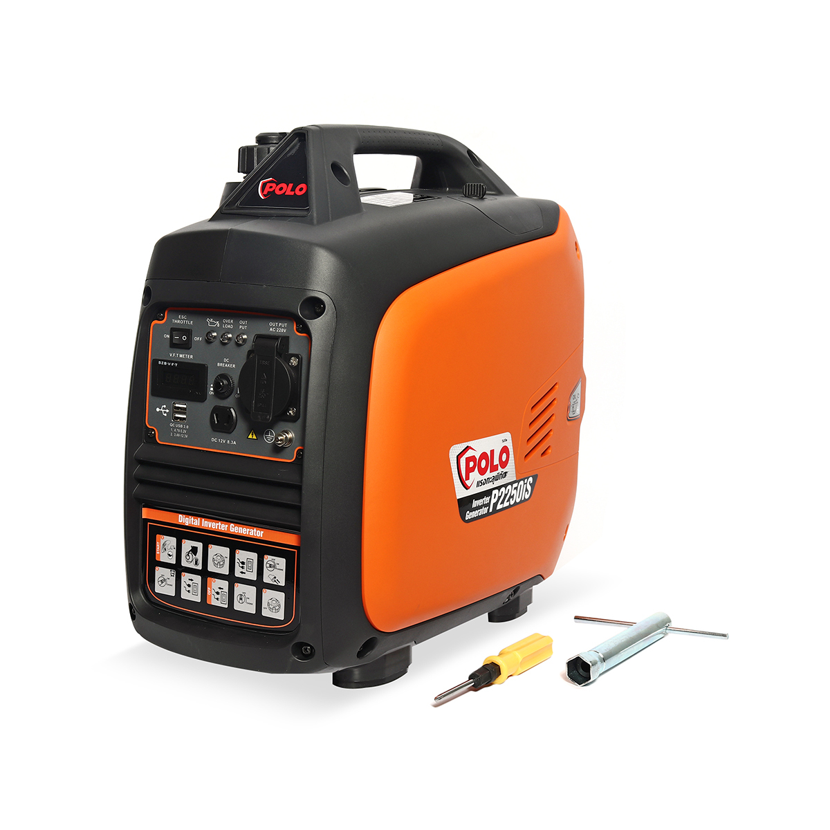 เครื่องปั่นไฟอินเวอร์เตอร์ POLO#P2250IS กำลังไฟออกสูงสุด 2 KW. 220V. 1 PH 50Hz เชือกดึงสตาร์ท เสียงเงียบ