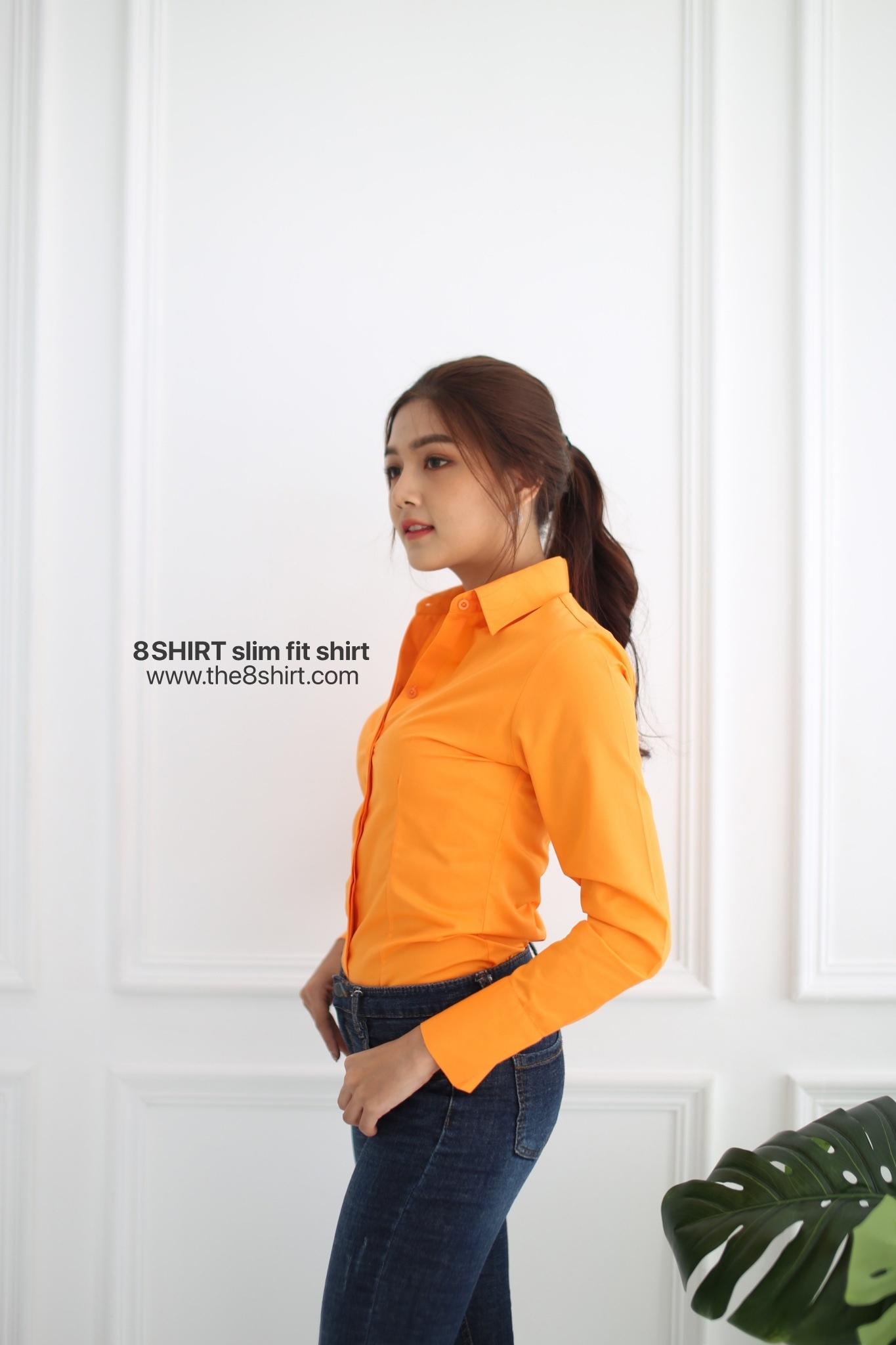 เสื้อเชิ้ตผู้หญิง สีส้มสด (Orange Summer) สลิมฟิต เข้ารูป แขนยาว เสื้อเชิ้ตทำงาน เสื้อยูนิฟอร์ม แบรนด์ 8SHIRT slim fit shirt พร้อมส่ง