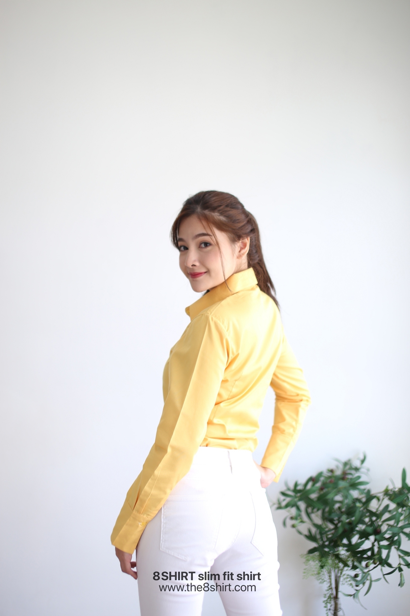 เสื้อเชิ้ตผู้หญิง สีเหลือง (Yellow) สลิมฟิต เข้ารูป แขนยาว เสื้อเชิ้ตทำงาน เสื้อยูนิฟอร์ม แบรนด์ 8SHIRT slim fit shirt พร้อมส่ง