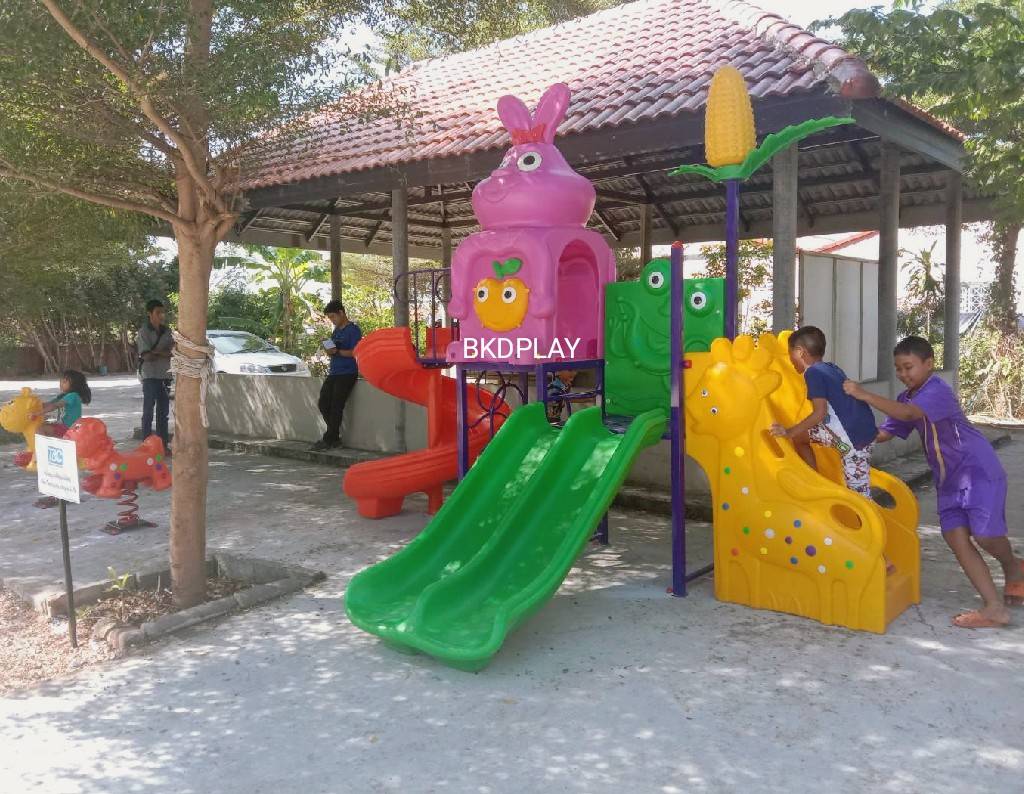 เครื่องเล่นสนาม กลางแจ้ง-ในร่ม,ชุดกระต่ายเล่นซน,กระต่ายสีชมพู, เครื่องเล่นสนาม,ครุภัณฑ์สนามเด็กเล่น, งบ สพฐ,โครงการโรงเรียนประชารัฐ playground,สไลเดอร์,ของเล่นเสริมพัฒนาการ,เครื่องเล่นสนาม, สนามเด็กเล่น ขนาด 210x340x280 เซนตเิมตร