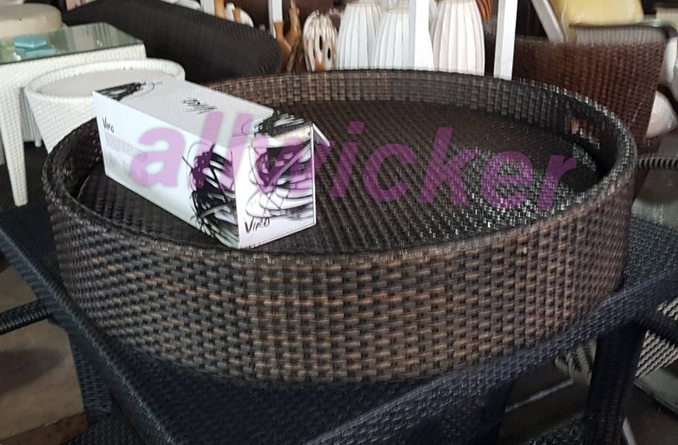 ถาดลอยน้ำหวายเทียม ทรงกลม 80ซม. สูง14ซม.หวายเทียม สำหรับใส่สำรับอาหาร หรือเครื่องดื่มเสริฟริมสระ หรือลอยในสระน้ำได้