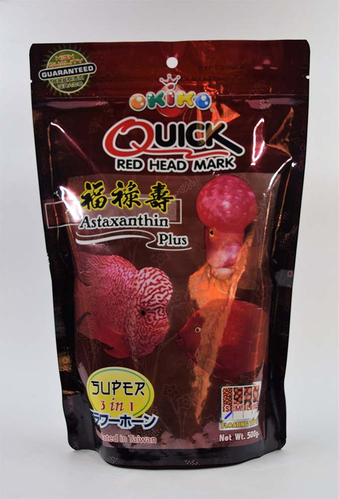 อาหารปลาหมอสี OKIKO Quick Red Head Mark 500 g. size S x 1 ถุง เร่งมุก เร่งสี เร่งโหนก